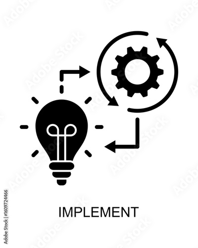 Implementation Process Lightbulb and Gear Wheel Concept Illustration