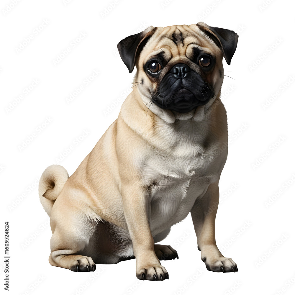 Adorable pug sits against black background Adorable pug sits against black background