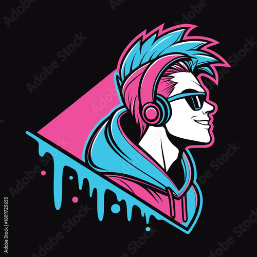 Cool Gamer Mascot with Neon Colors and Game Controller – Esports Avatar Illustration