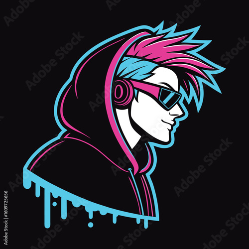Cool Gamer Mascot with Neon Colors and Game Controller – Esports Avatar Illustration