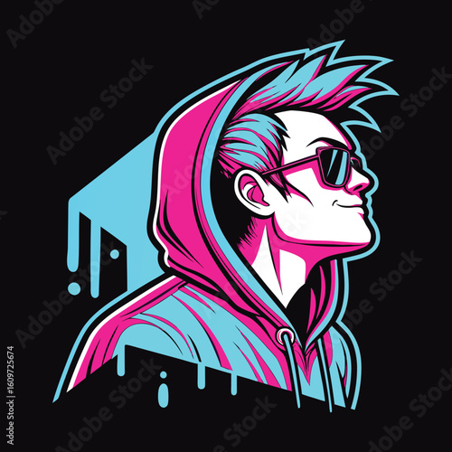 Cool Gamer Mascot with Neon Colors and Game Controller – Esports Avatar Illustration