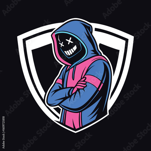 Cool Gamer Mascot with Neon Colors and Game Controller – Esports Avatar Illustration
