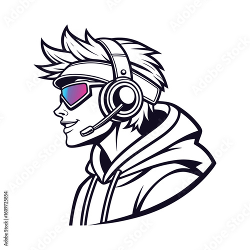Cool Gamer Mascot with Neon Colors and Game Controller – Esports Avatar Illustration