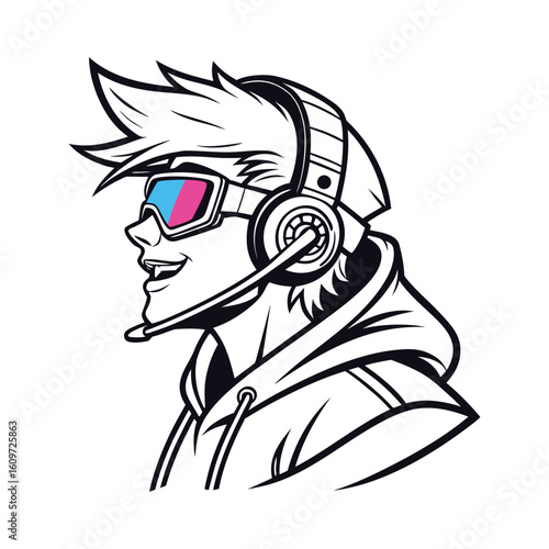 Cool Gamer Mascot with Neon Colors and Game Controller – Esports Avatar Illustration