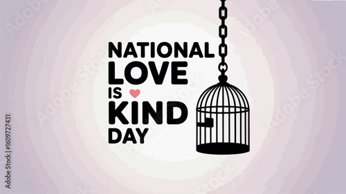 National Love is Kind Day Poster with Open Birdcage and Soft Gradient Background