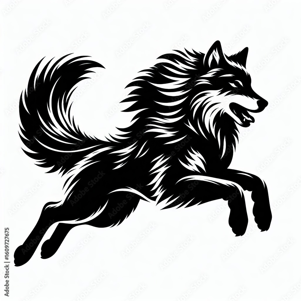 Obraz premium Stylized black fox standing proudly with fluffy tail