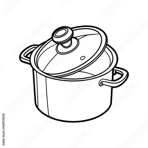 Cooking Pot with Lid Line Art – Hand-Drawn Kitchen Cookware Illustration

