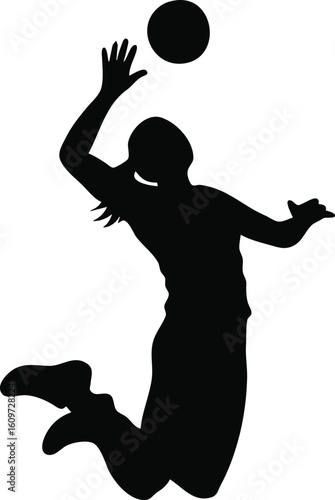 Dynamic silhouette of a female volleyball player spiking the ball

