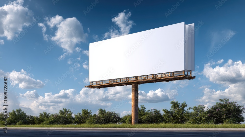 Fototapeta premium Large blank billboard displaying against a blue cloudy sky, providing copy space for your advertising message