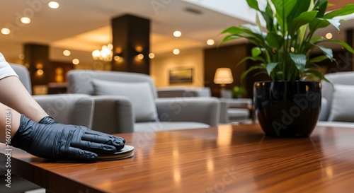 Sanitizing Surface for Safety Professional Cleaning with Protective Gloves in a Refined Environment