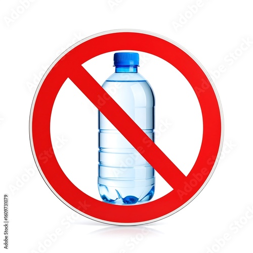 Circular prohibition sign with a water bottle