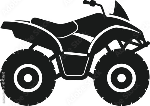 Black quad bike with large tires and handlebars all terrain vehicle