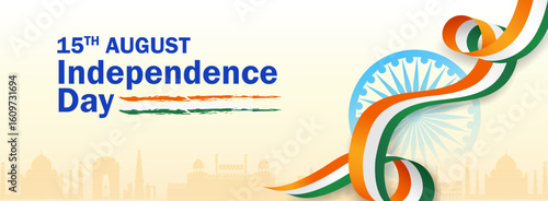 tricolor banner with Indian flag for 15th August Happy Independence Day of India