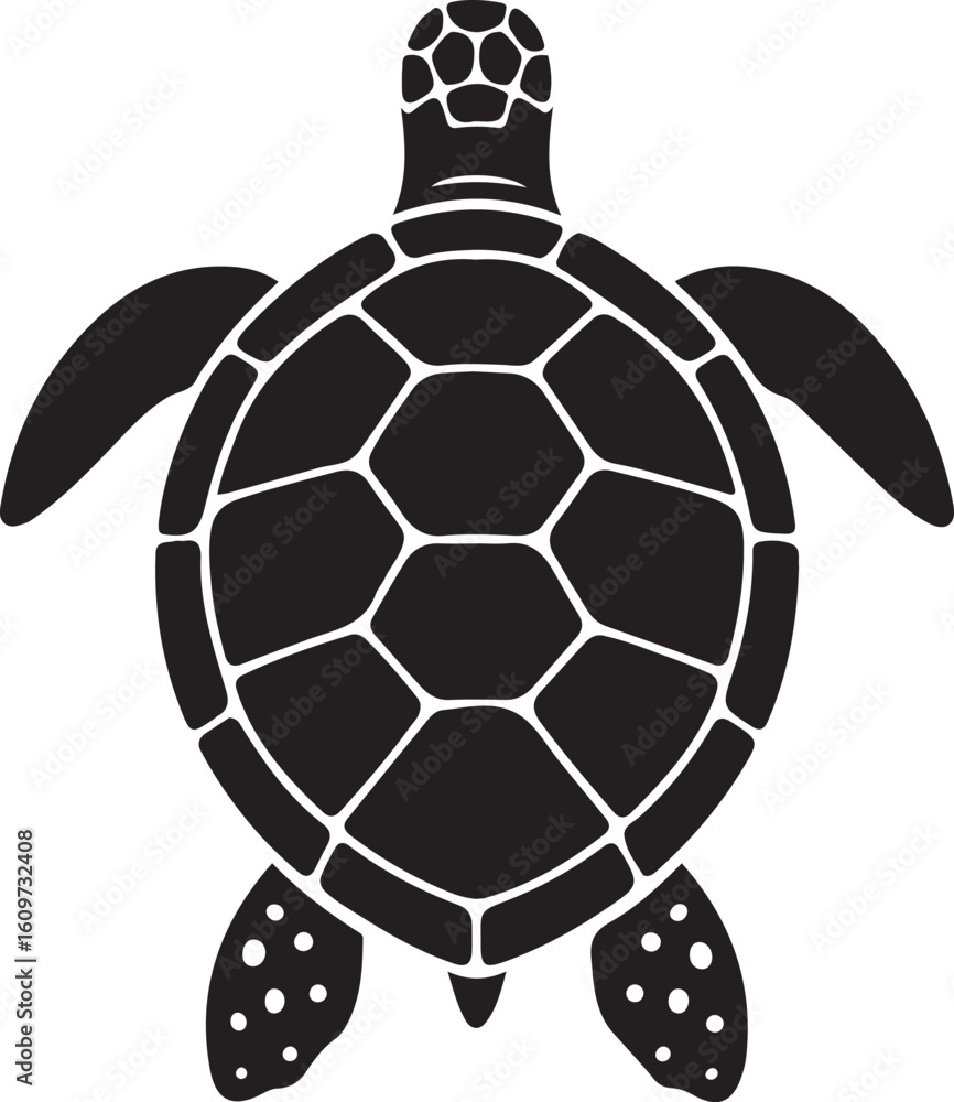 Obraz premium Turtle silhouette with hexagonal pattern, Black and white turtle vector art