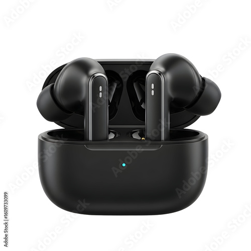 Wireless earbuds in charging case isolated object
