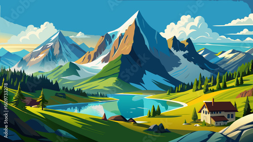 Scenic view on Bernese range above Bachalpsee lake. Popular tourist attraction. Location place Swiss alps, Grindelwald valley, Europe.