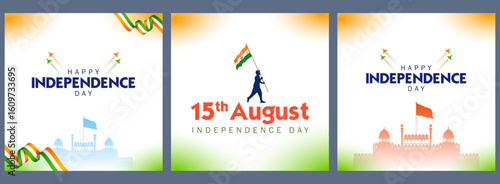 tricolor banner with Indian flag for 15th August Happy Independence Day of India
