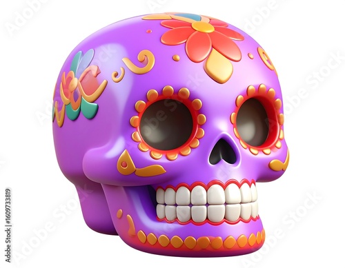 Colorful skull with intricate floral design