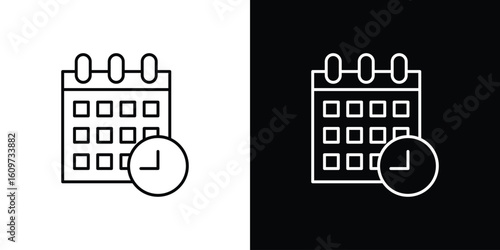Calendar clock icon linear vector icon. Editable stroke lines.
