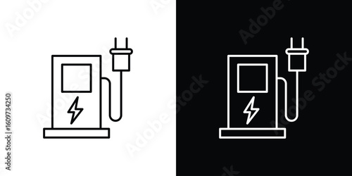 Charging station icon linear vector icon. Editable stroke lines.