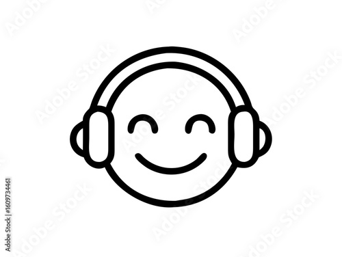 smiley face with headphone line art vector art
