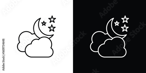 Cloud moon icon linear vector icon. Editable stroke lines.