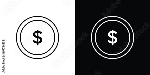 Coin icon linear vector icon. Editable stroke lines.