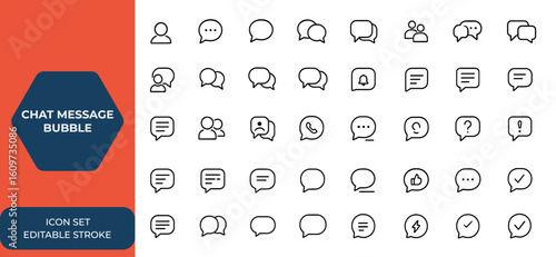 Chat message bubble icon set vector. Online communication, talk bubbles, dialog, group chat, conversation, SMS, notification, web icons, chatting icons in various styles, and more.
