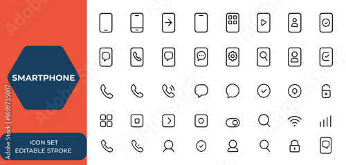 Black smartphone icon set, simple mobile phone vector template, clean white and black design, modern digital device illustration, phone interface symbols, gadget UI icons and more.