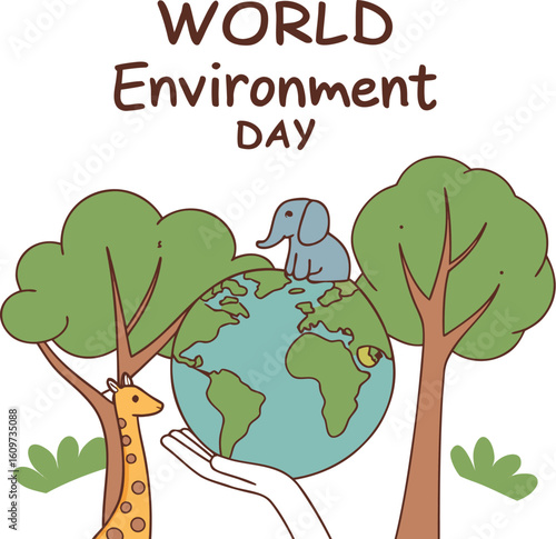 Stylized Earth Globe Held by Hands for World Environment Day Poster