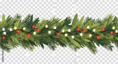 Festive Evergreen Garland With Sparkling Colorful Lights