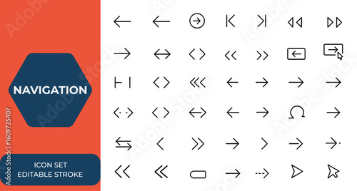 Navigation icons set for previous and next buttons. Web page arrows for user interface, web buttons to move between items. Web design elements for seamless site navigation and more.
