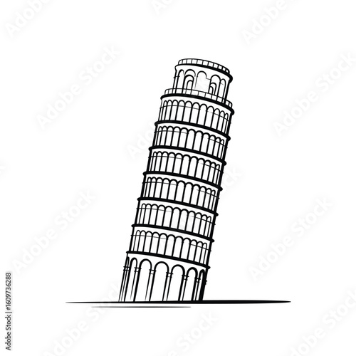 Hand drawn sketch of the leaning tower of pisa in italy