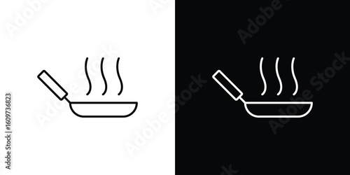 Frying pan icon linear vector icon. Editable stroke lines.