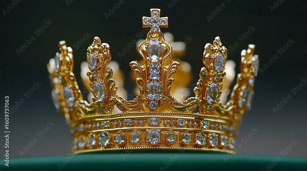 Fototapeta premium Ornate golden crown adorned with precious stones.