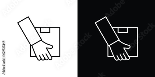 Hand holding box icon linear vector icon. Editable stroke lines.