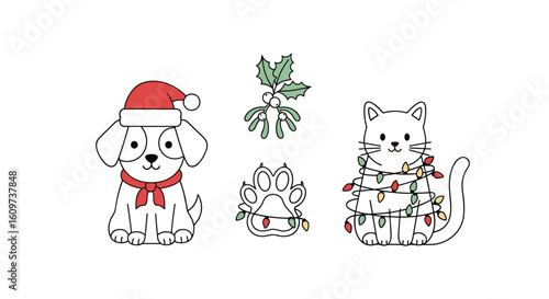 Cute Holiday Pets Celebrating Christmas Together with Festive Decorations