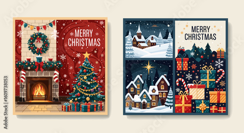 Festive Holiday Scenes with Merry Christmas Greetings