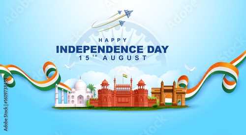 Famous Indian monument and Landmark for Happy Independence Day of India for Happy Independence Day of India