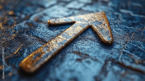 Golden arrow pointing upward on a textured surface