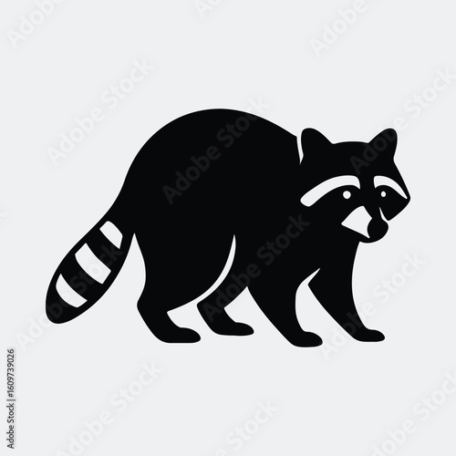 Silhouette raccoon animal standing wildlife nocturnal vector illustration