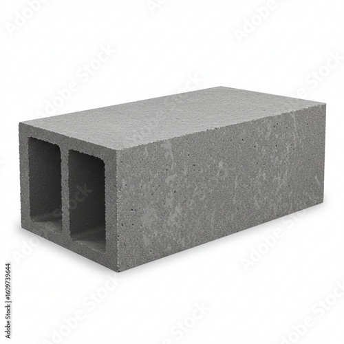 A gray concrete block with two hollow cores, isolated on a white background.