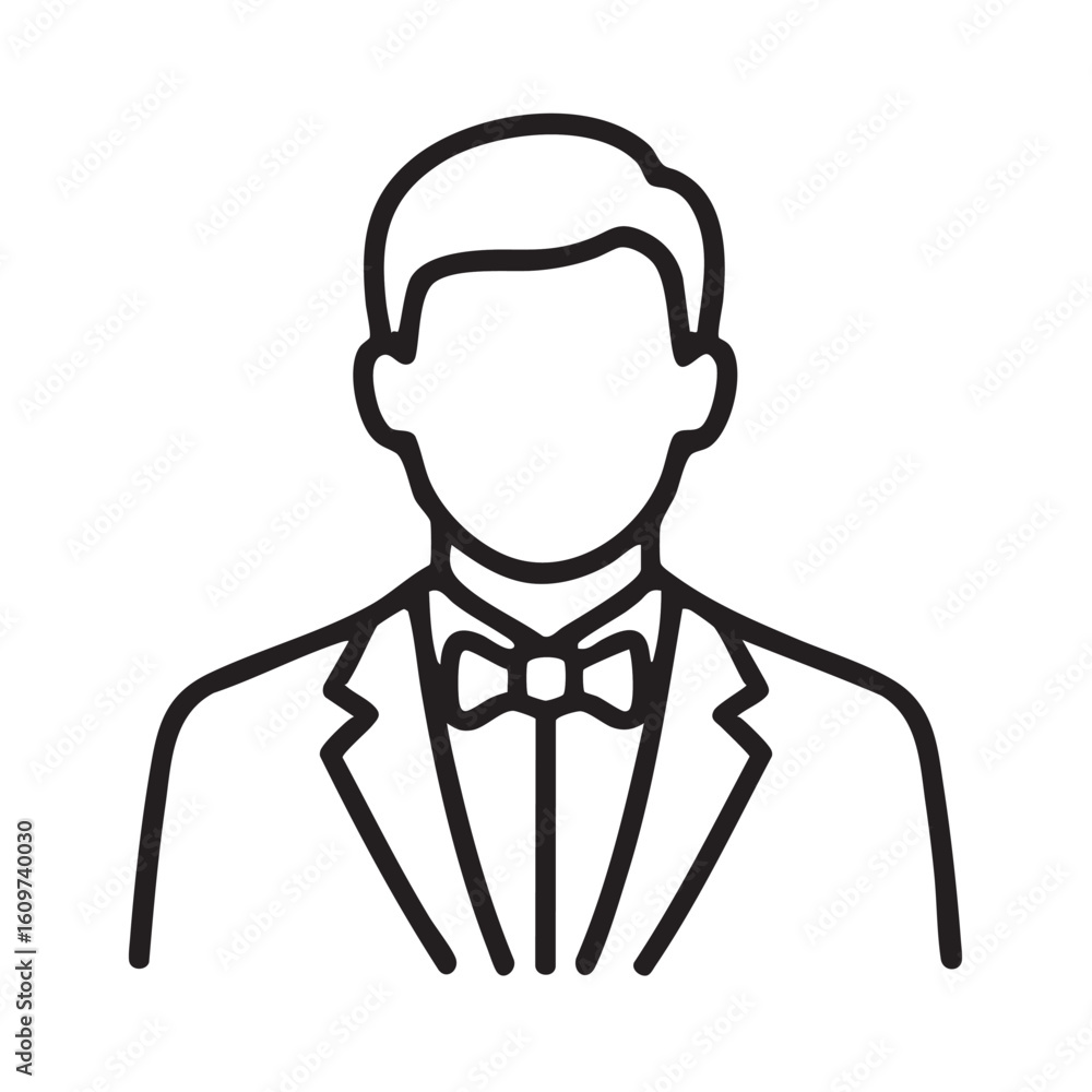 Elegant Man in Suit and Bowtie Icon Formal Attire Faceless Figure Black and White minimalist Elegant Man in Suit and Bowtie Icon Formal Attire Faceless Figure Black and White minimalist