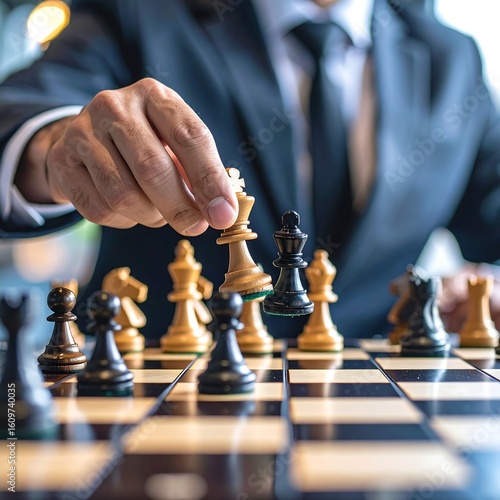 Businessman playing chess