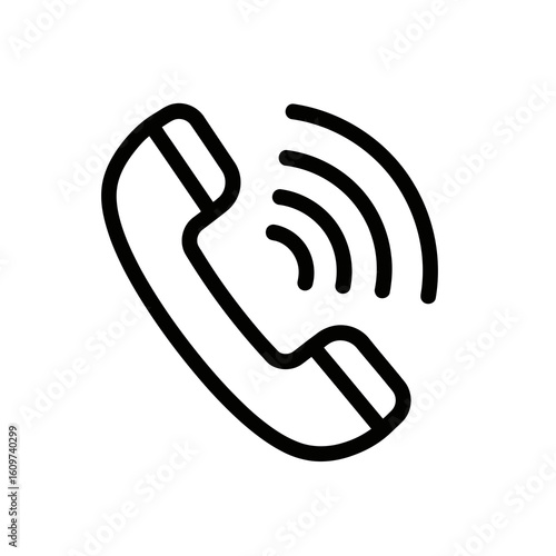 Vector illustration of a black line icon of a telephone receiver with sound waves emanating from it
