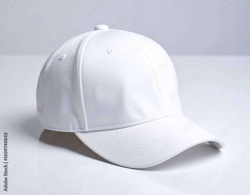 Fototapeta premium Blank White Baseball Cap: Customizable Hat for Branding & Style 