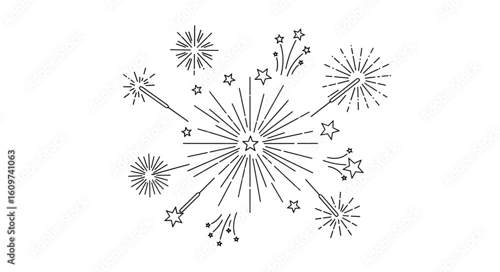 Obraz premium Festive Bright Explosion of Stars and Sparklers, Celebrating Joyful Occasions