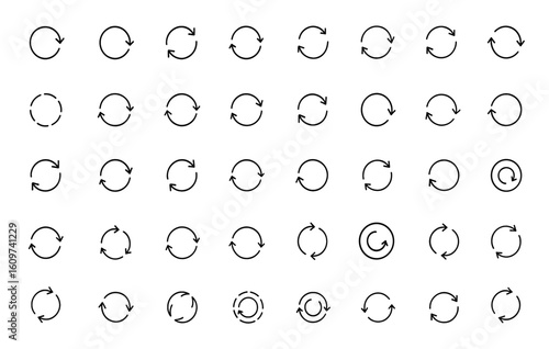 Circle rotation arrows set. Vector flat icon of colorful recycling arrows. Loop refresh reload sign with 4 arrow pictogram in round arrow shape, flat design symbol and more.