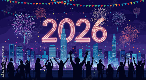Celebrate the Arrival of a New Year with Festive Fireworks and City Lights