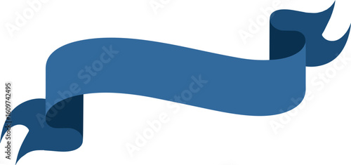 Classic blue waving ribbon banner with folded ends and two-tone shading.